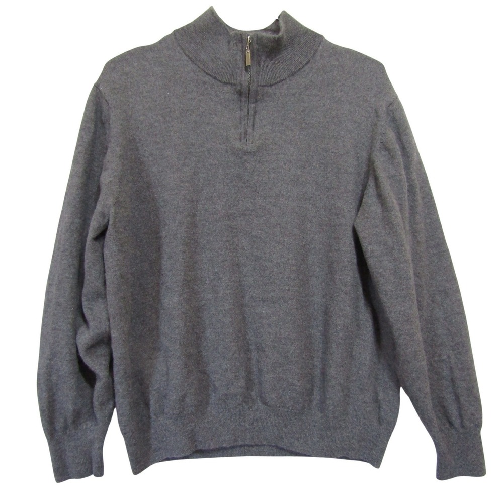Kenneth Roberts Platinum Sweater Mens Gray Good‎ 100% Wool Quarter Zip Pullover